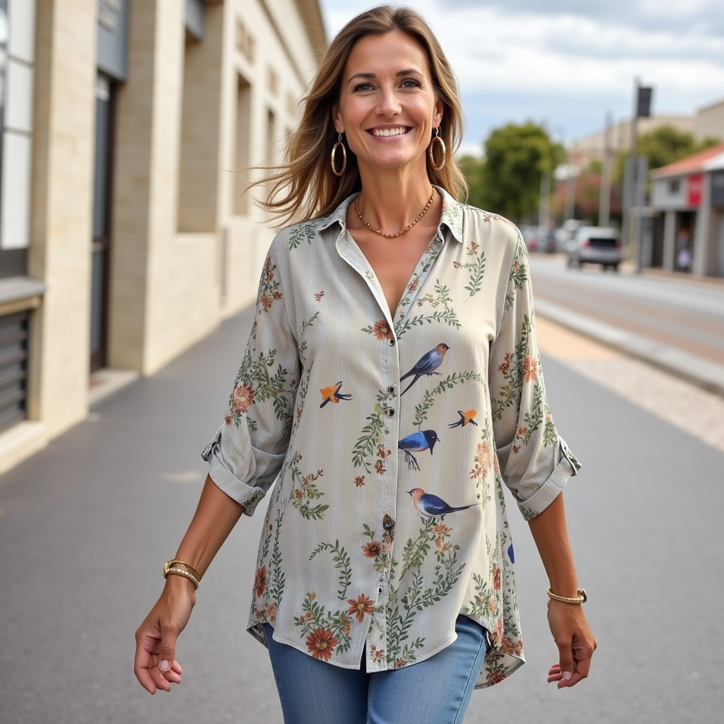 Letvægtig og smigrende kvinders bluse – langærmet vintage blomstermønster, åndbart, til hverdag og fest 2
