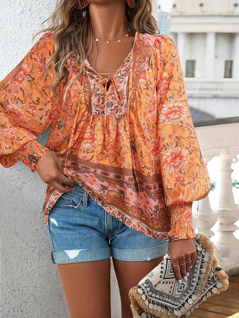 Variant image for Let og luftig damesommerbluse – boho-inspireret blomstermønster, bløde materialer, til afslappede dage-13