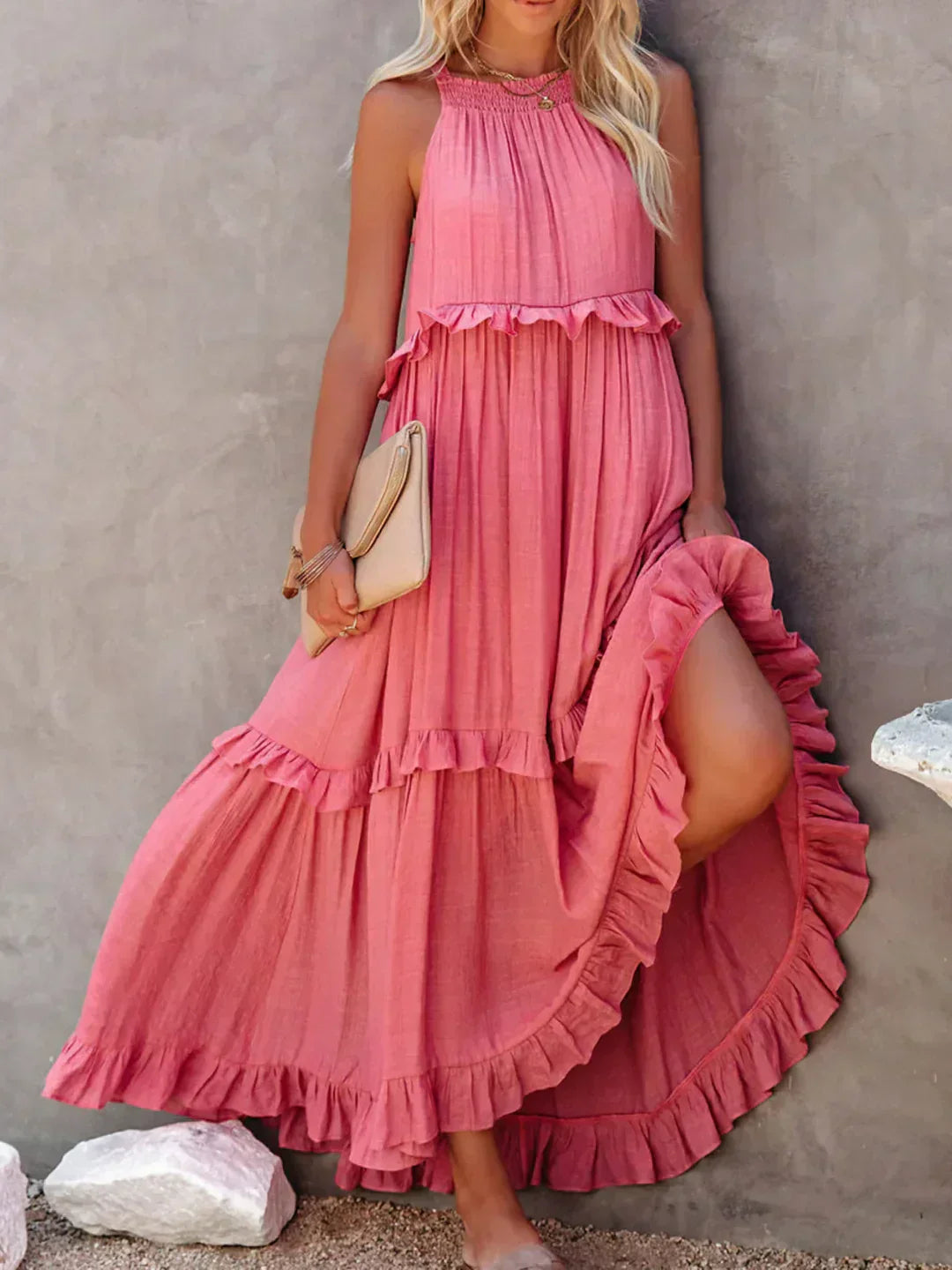 Variant image for Elegant Halter Ruffle Maxi Kjole Til Kvinder - Chic Og Komfortabel Maxikjole-5