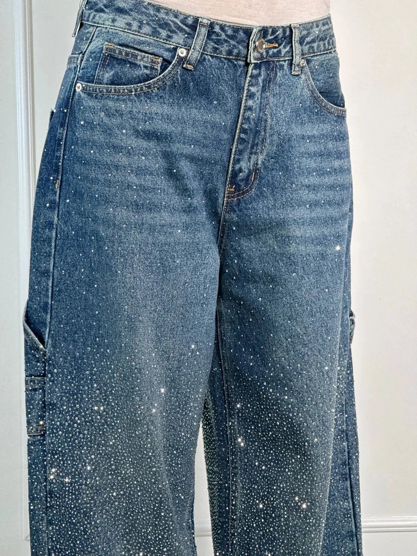 Afslappede Jeans med Strass og Klassisk Fem-Pocket Design 3