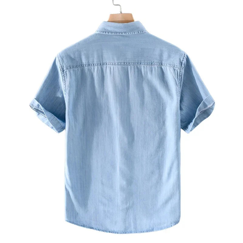 Åndbar Denim Skjorte Herre i Klassisk Snit af 100% Bomuld til Fritid og Kontor 1