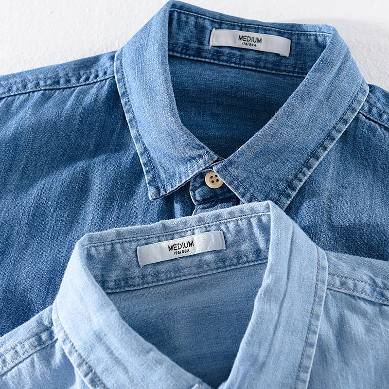 Åndbar Denim Skjorte Herre i Klassisk Snit af 100% Bomuld til Fritid og Kontor 2