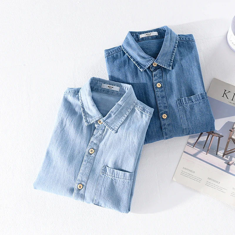 Åndbar Denim Skjorte Herre i Klassisk Snit af 100% Bomuld til Fritid og Kontor 3