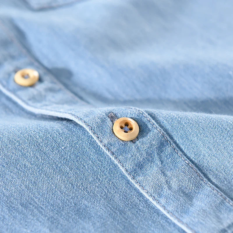 Åndbar Denim Skjorte Herre i Klassisk Snit af 100% Bomuld til Fritid og Kontor 4