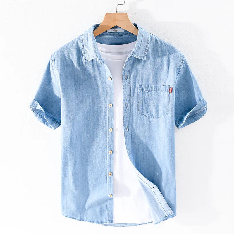 Åndbar Denim Skjorte Herre i Klassisk Snit af 100% Bomuld til Fritid og Kontor 5