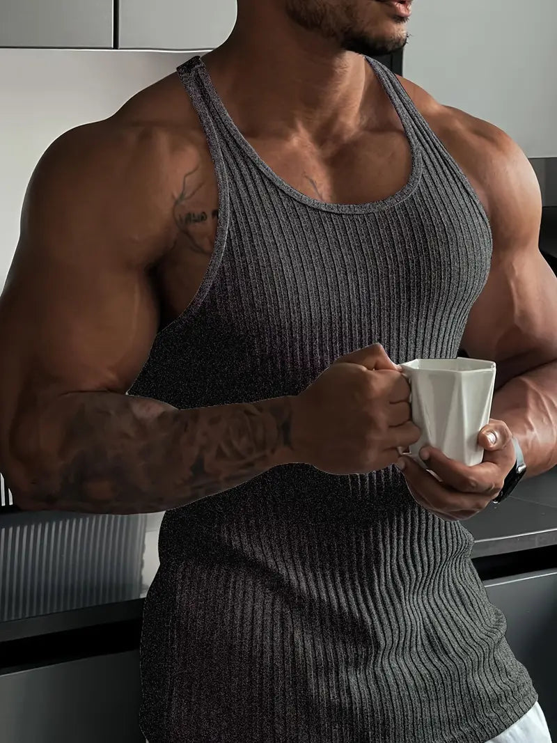 Åndbar Herre Gym Shirt, Ærmeløs Body Fit Workout T-Shirt til Intensiv Træning 1