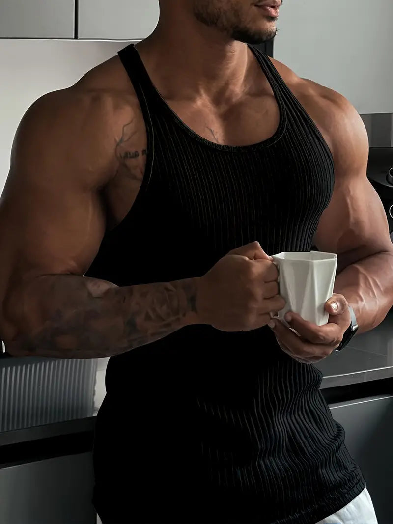 Åndbar Herre Gym Shirt, Ærmeløs Body Fit Workout T-Shirt til Intensiv Træning 4