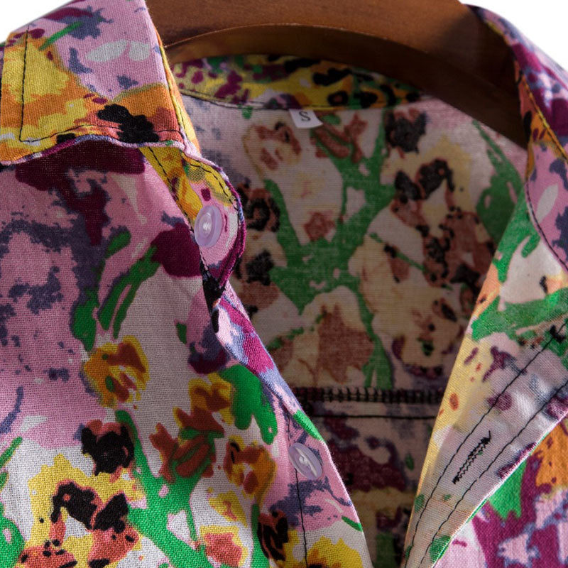 Åndbar Herreskjorte i Floral Design af 100% Bomuld til Sommerbrug, Perfekt til Casual og Business Anledninger 2