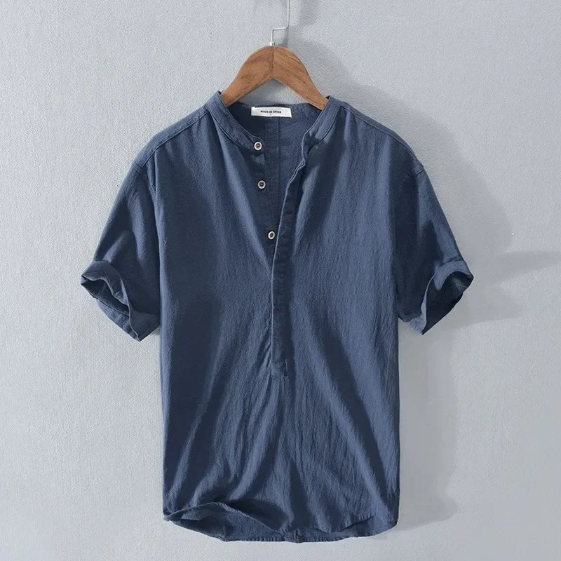 Åndbart Bomuldsherre Shirt med Løs Pasform og Korte Ærmer 0