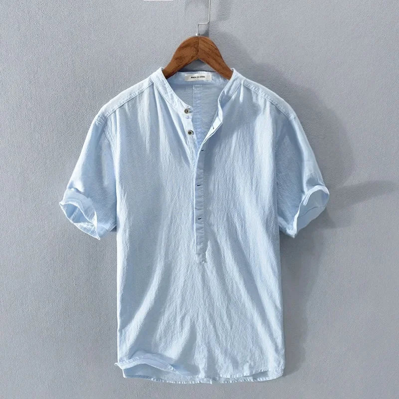 Åndbart Bomuldsherre Shirt med Løs Pasform og Korte Ærmer 1