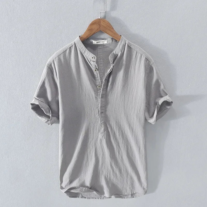 Åndbart Bomuldsherre Shirt med Løs Pasform og Korte Ærmer 3