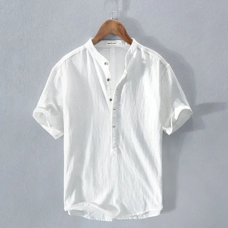 Åndbart Bomuldsherre Shirt med Løs Pasform og Korte Ærmer 4