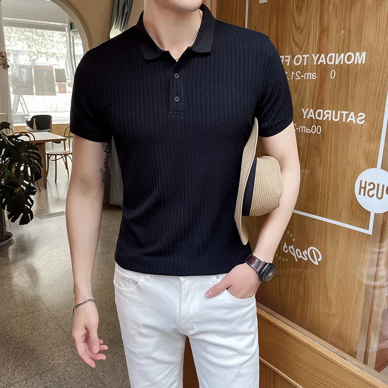Åndbart Herre Polo T-Shirt i Silkenet, Kortærmet med Ribbet Krave 4