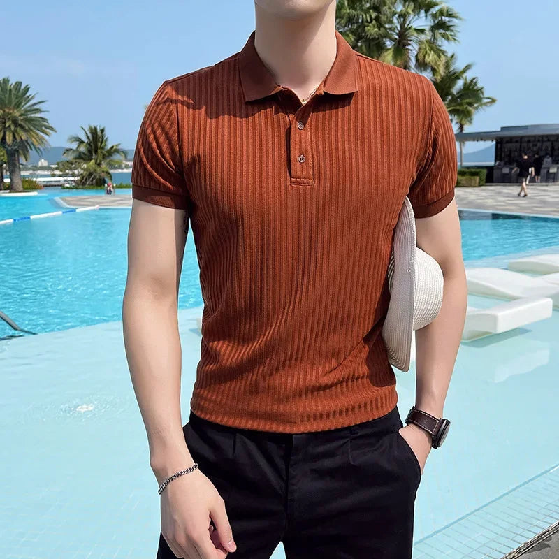 Åndbart Herre Polo T-Shirt i Silkenet, Kortærmet med Ribbet Krave 7