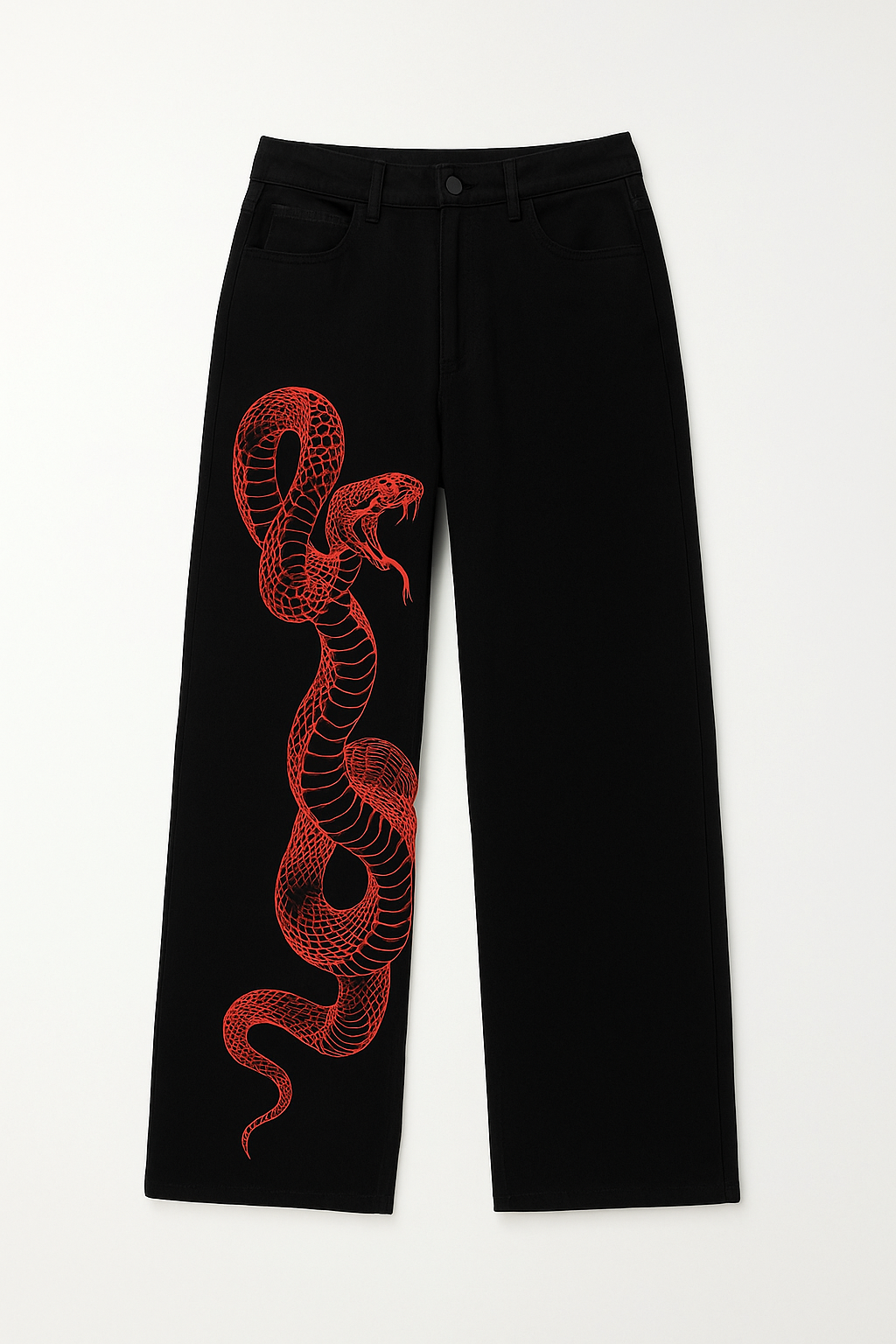 Broderede Stretch-Denim Jeans med Dragemotiv og Kanji Kalligrafi 2