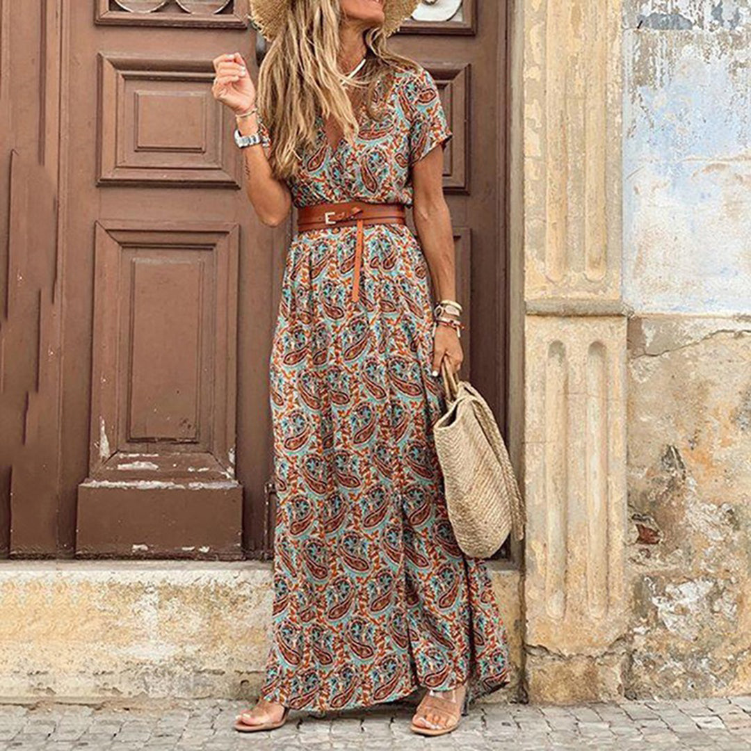 Variant image for Elegant Boho Maxi Kjole Til Kvinder Med V-Hals Og Justerbart Bælte - Komfortabel Kjole Maxi Til Alle Lejligheder-13