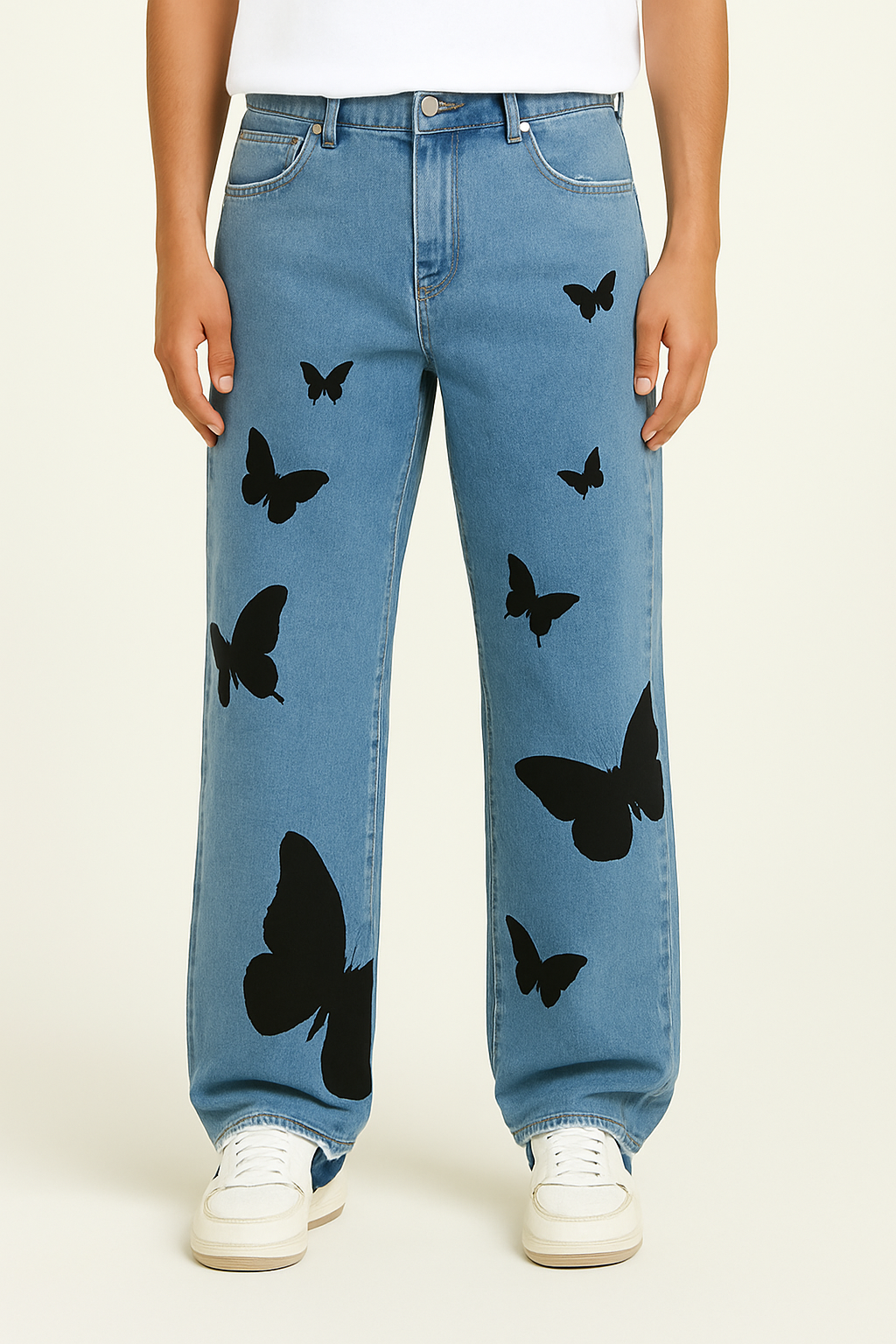 Butterfly Broderet Jeans til Damer med Behagelig Pasform og Mellem Talje 2