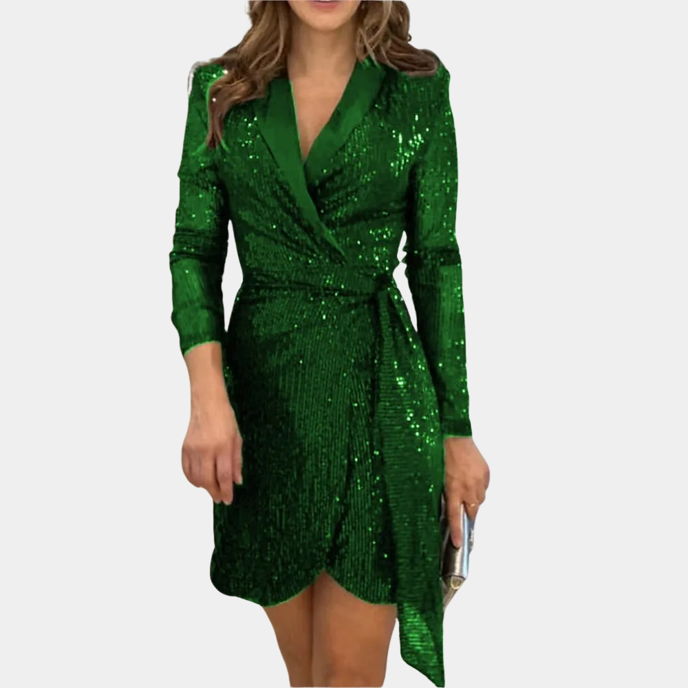 Elegant Blazer Kjole Med Bælte Og Glitter Til Kvinder, Plus Størrelse Tilgængelig-6