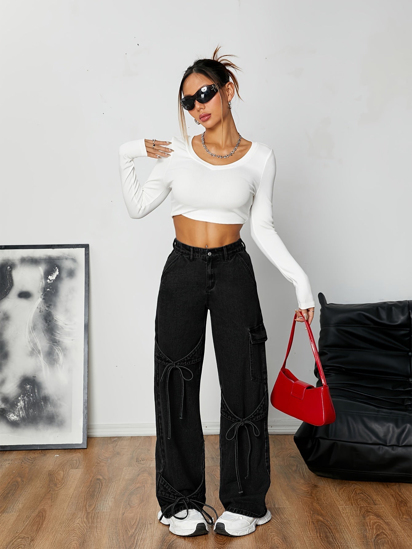 Cargo Bukser Dame med Løs Pasform i Holdbar Rayon-Baumwollmiks og Trendy Cargo-Detaljer 2