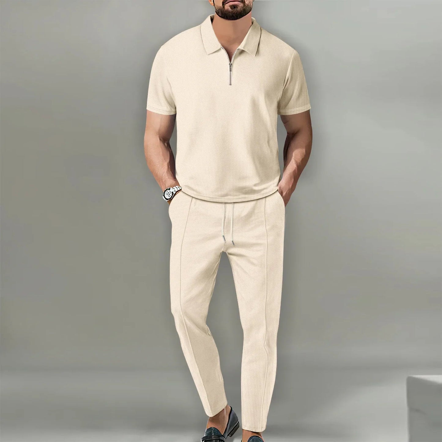 Casual Polo Shirt og Justerbare Bukser til Mænd - Komfortabel og Åndbar Stil 2