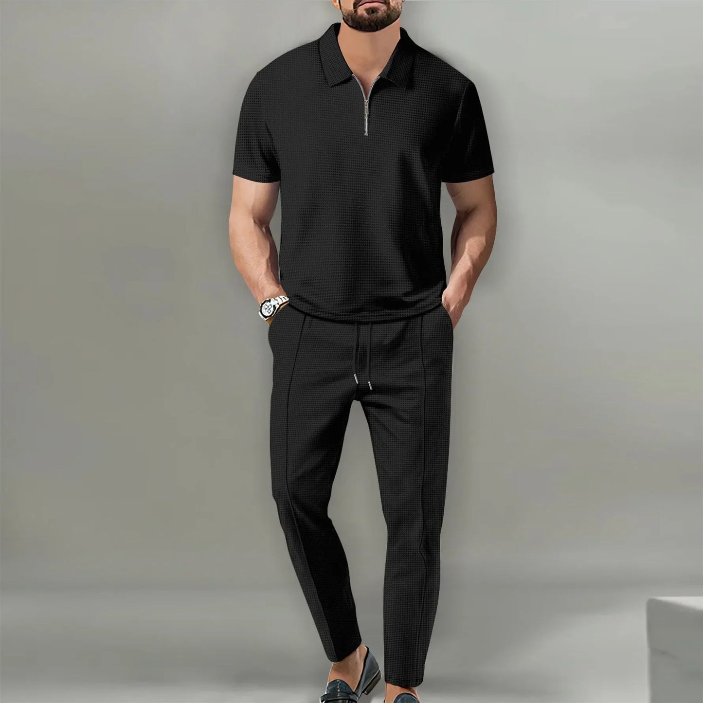 Casual Polo Shirt og Justerbare Bukser til Mænd - Komfortabel og Åndbar Stil 3