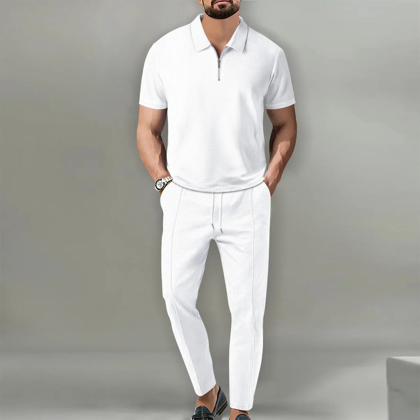 Casual Polo Shirt og Justerbare Bukser til Mænd - Komfortabel og Åndbar Stil 4