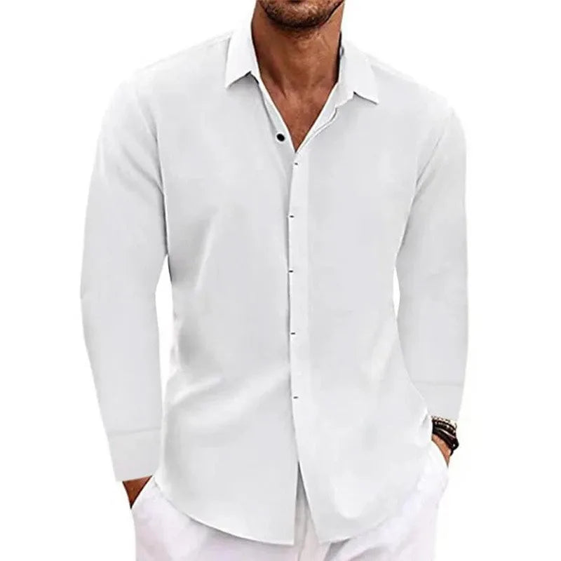 Herre Langærmet T-Shirt i Linned og Bomuld til Plus-Size Mode 12