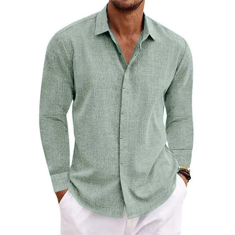 Herre Langærmet T-Shirt i Linned og Bomuld til Plus-Size Mode 7
