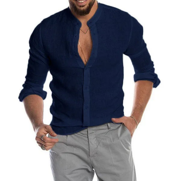 Herre Leinen- og Bomuldsbluse med Moderne Snit og Åndbart Design 10