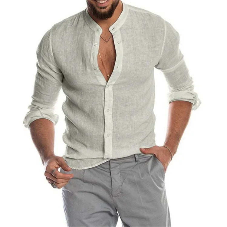 Herre Leinen- og Bomuldsbluse med Moderne Snit og Åndbart Design 11