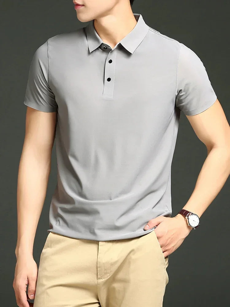 Herre Polo T-shirt med Langærmer, Åndbart Stof og Justerbar Pasform til Kontor og Fritid 11