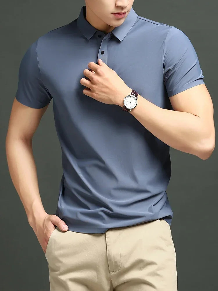 Herre Polo T-shirt med Langærmer, Åndbart Stof og Justerbar Pasform til Kontor og Fritid 12