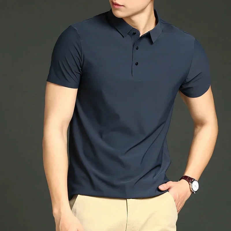 Herre Polo T-shirt med Langærmer, Åndbart Stof og Justerbar Pasform til Kontor og Fritid 2