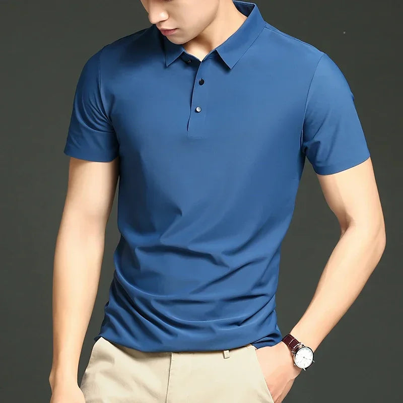 Herre Polo T-shirt med Langærmer, Åndbart Stof og Justerbar Pasform til Kontor og Fritid 3