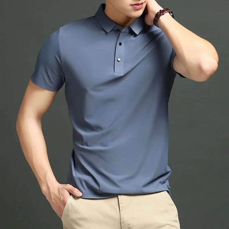 Herre Polo T-shirt med Langærmer, Åndbart Stof og Justerbar Pasform til Kontor og Fritid 4
