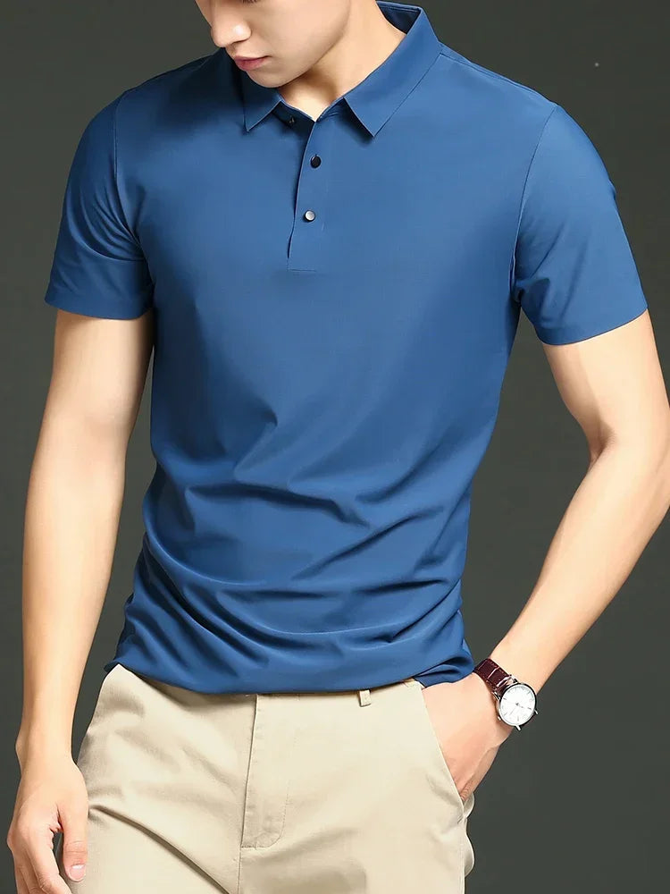 Herre Polo T-shirt med Langærmer, Åndbart Stof og Justerbar Pasform til Kontor og Fritid 6