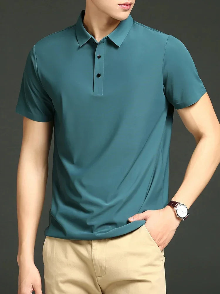 Herre Polo T-shirt med Langærmer, Åndbart Stof og Justerbar Pasform til Kontor og Fritid 8
