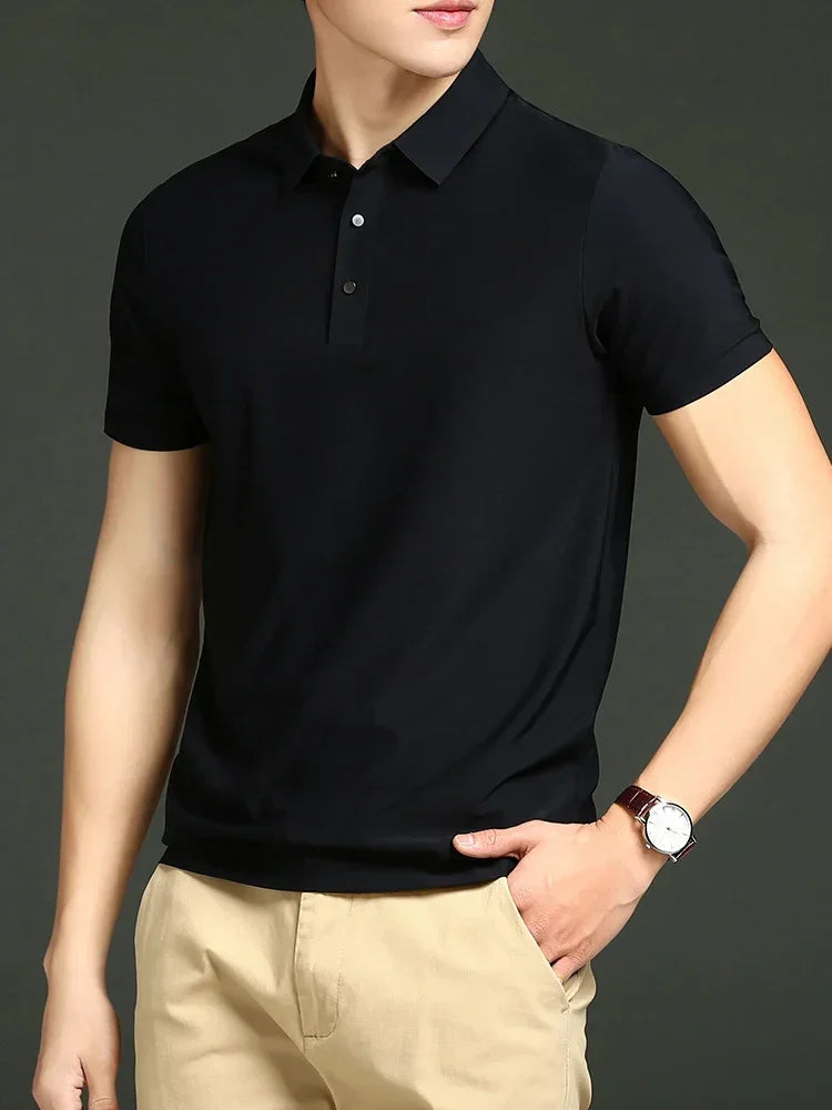 Herre Polo T-shirt med Langærmer, Åndbart Stof og Justerbar Pasform til Kontor og Fritid 9