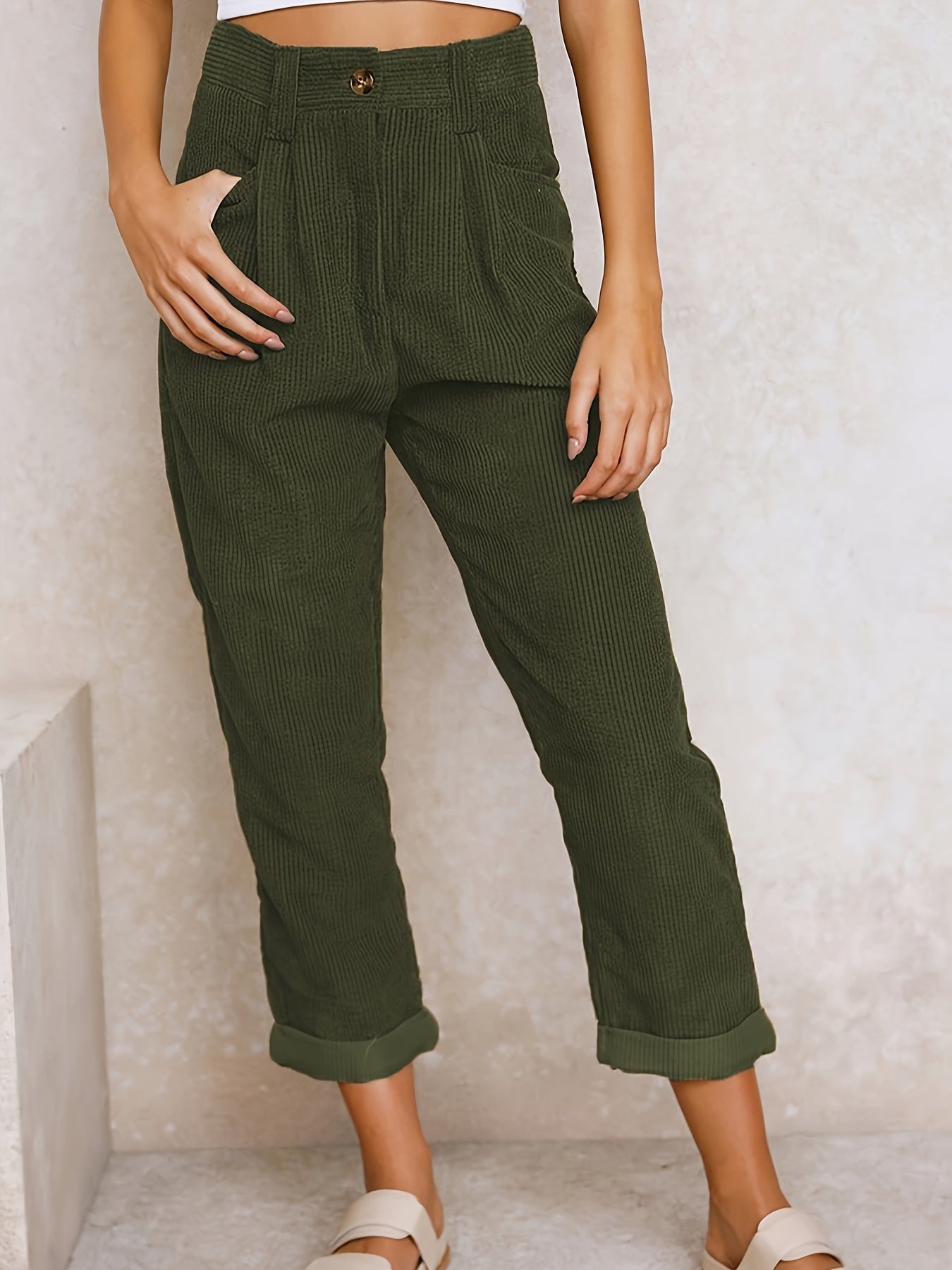 Højtaljede Dame Bukser i Blødt Stof med Behagelig Pasform til Casual og Elegante Looks 10