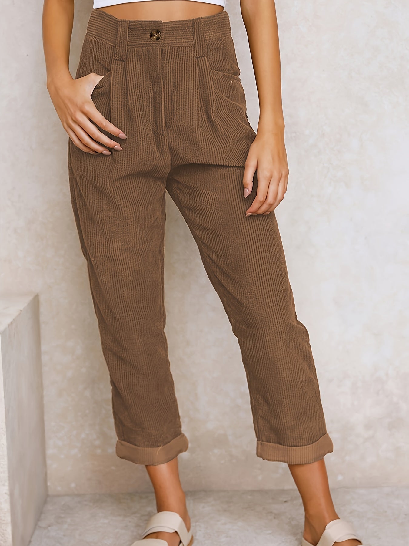 Højtaljede Dame Bukser i Blødt Stof med Behagelig Pasform til Casual og Elegante Looks 6