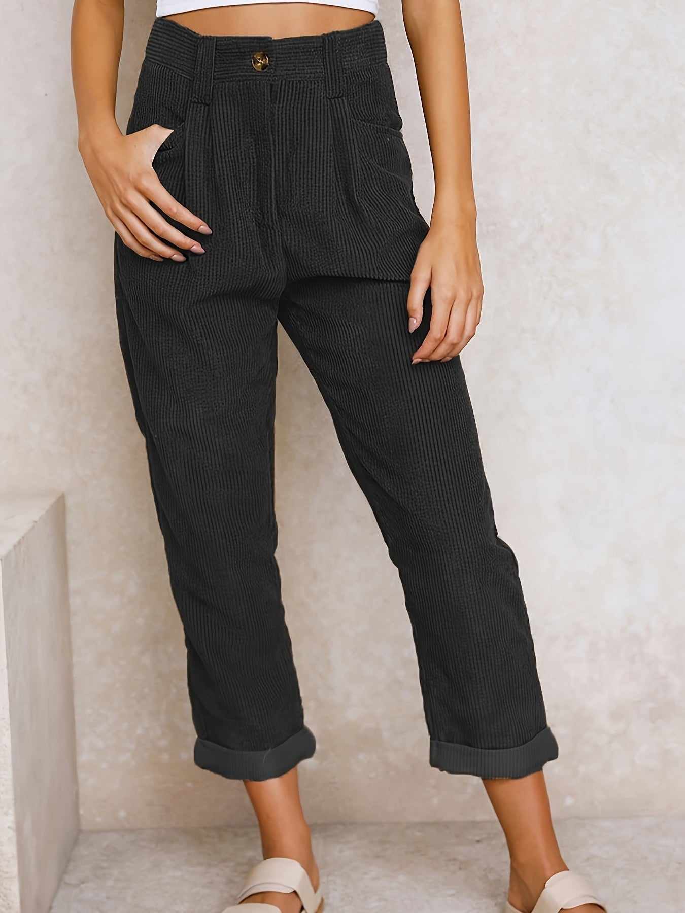 Højtaljede Dame Bukser i Blødt Stof med Behagelig Pasform til Casual og Elegante Looks 7