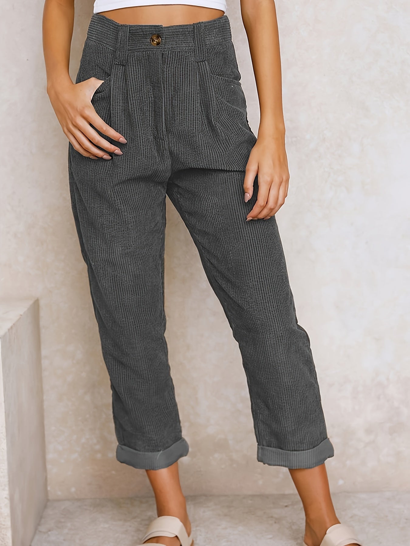 Højtaljede Dame Bukser i Blødt Stof med Behagelig Pasform til Casual og Elegante Looks 8
