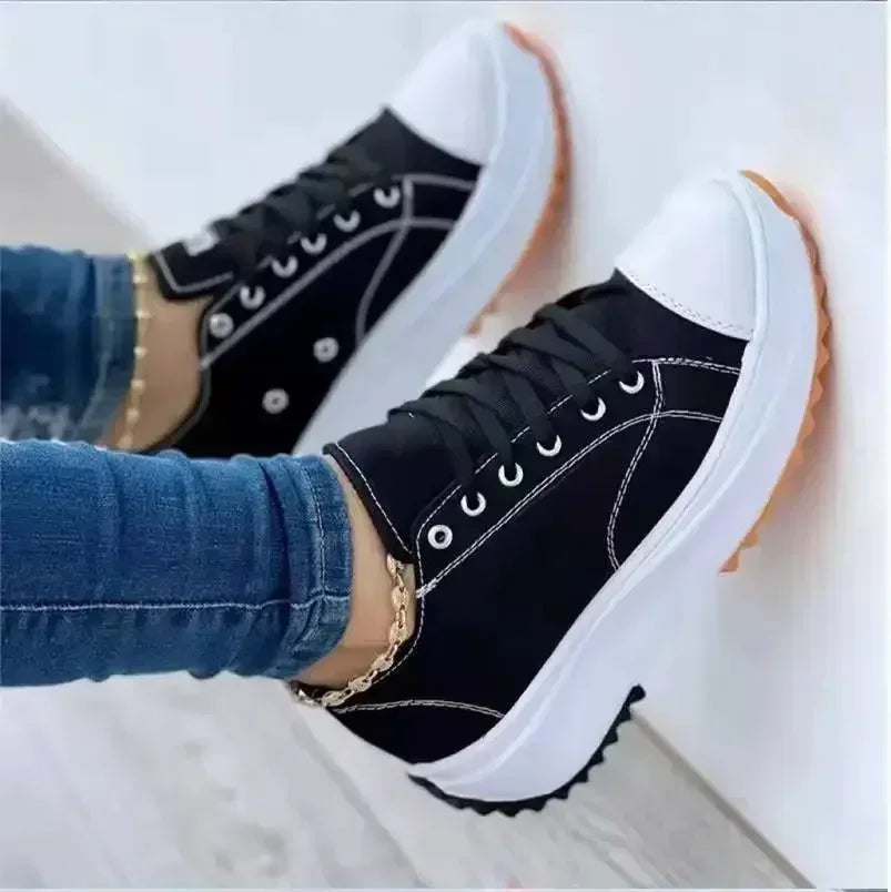 Klassiske Sneakers til Damer med Platform og Snørebånd til Hverdag og Fritid 3