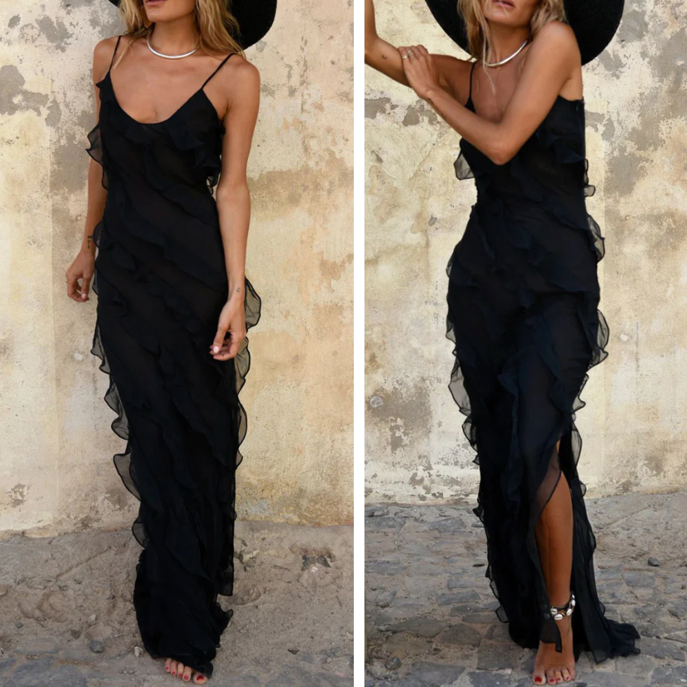 Elegant Maxi Kjole Til Kvinder, Langærmet, Smigrende Pasform, Blødt Stof-4