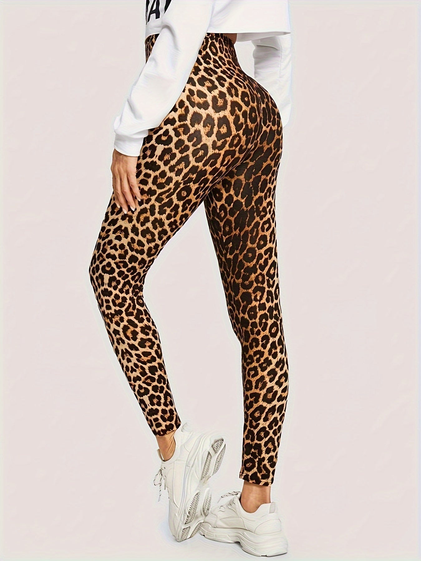 Leggings Dame med Leopardskindsdesign i Strækstof til Træning og Fritid, Behagelig og Holdbar 3