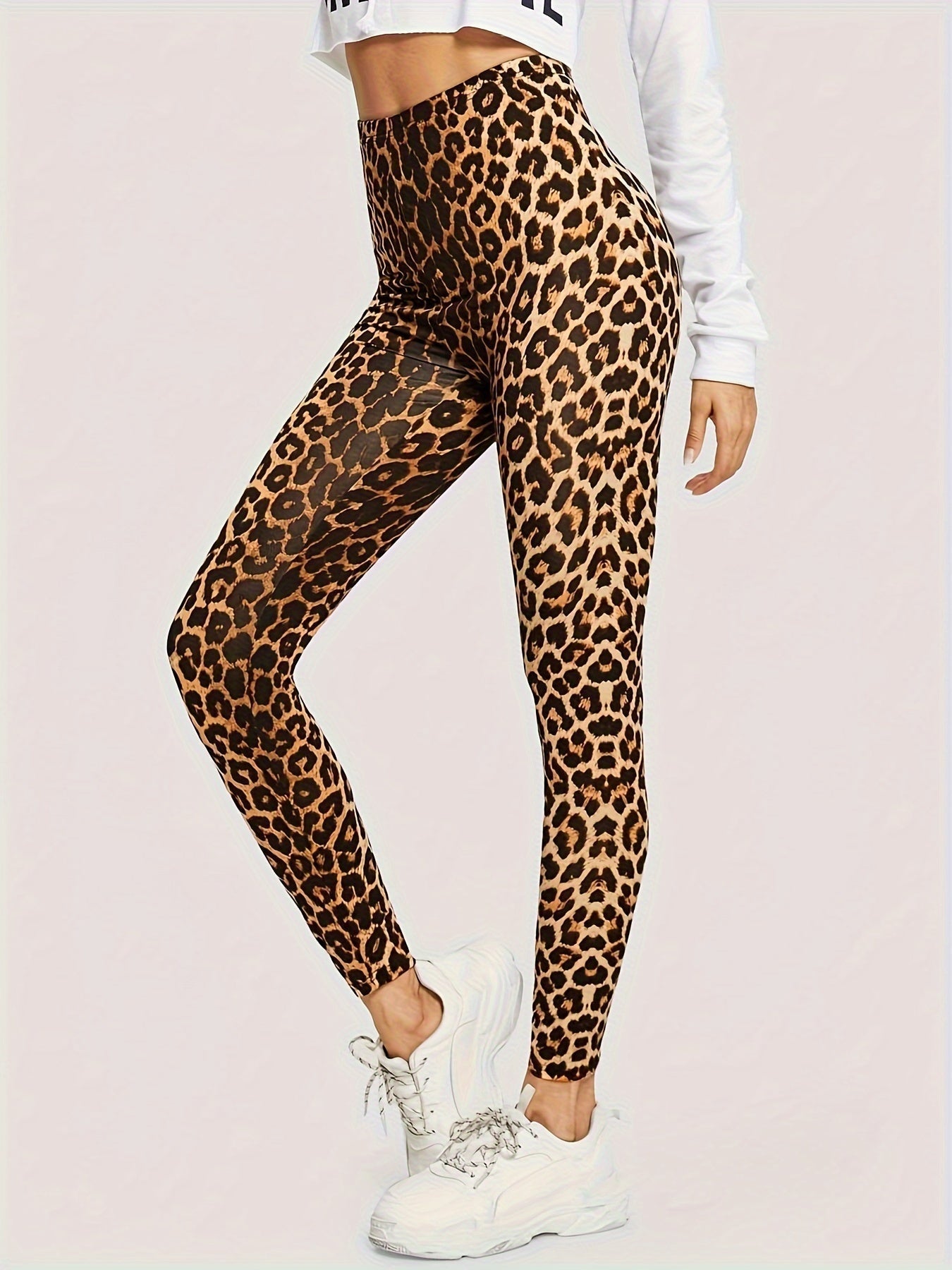 Leggings Dame med Leopardskindsdesign i Strækstof til Træning og Fritid, Behagelig og Holdbar 4