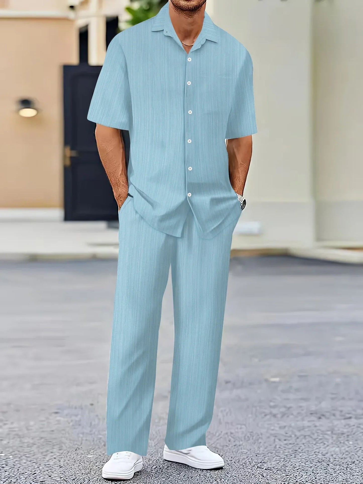 Linnedragt med Vertikale Striber i Let Materiale til Casual og Semi-formelle Anledninger 10