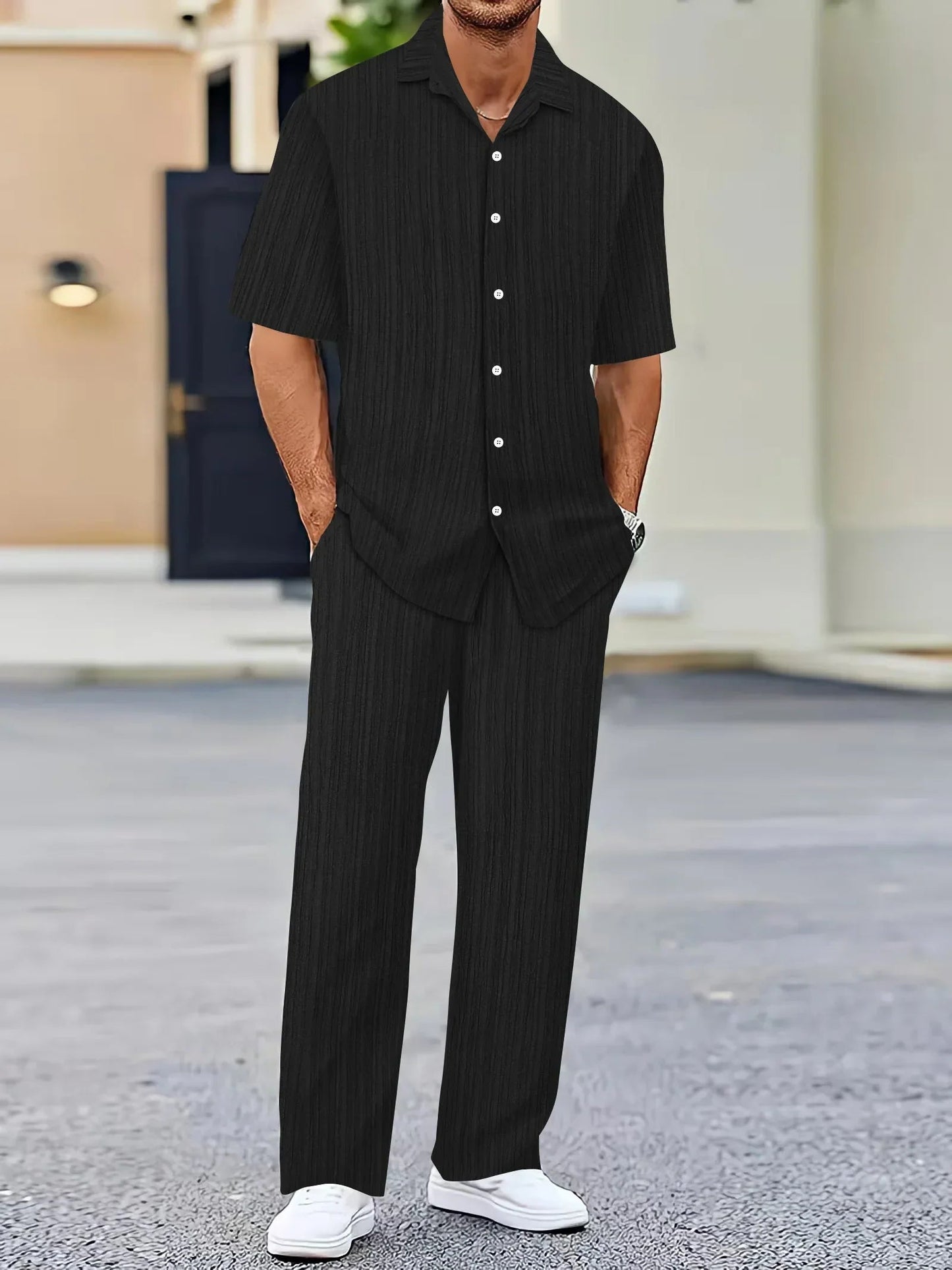 Linnedragt med Vertikale Striber i Let Materiale til Casual og Semi-formelle Anledninger 7