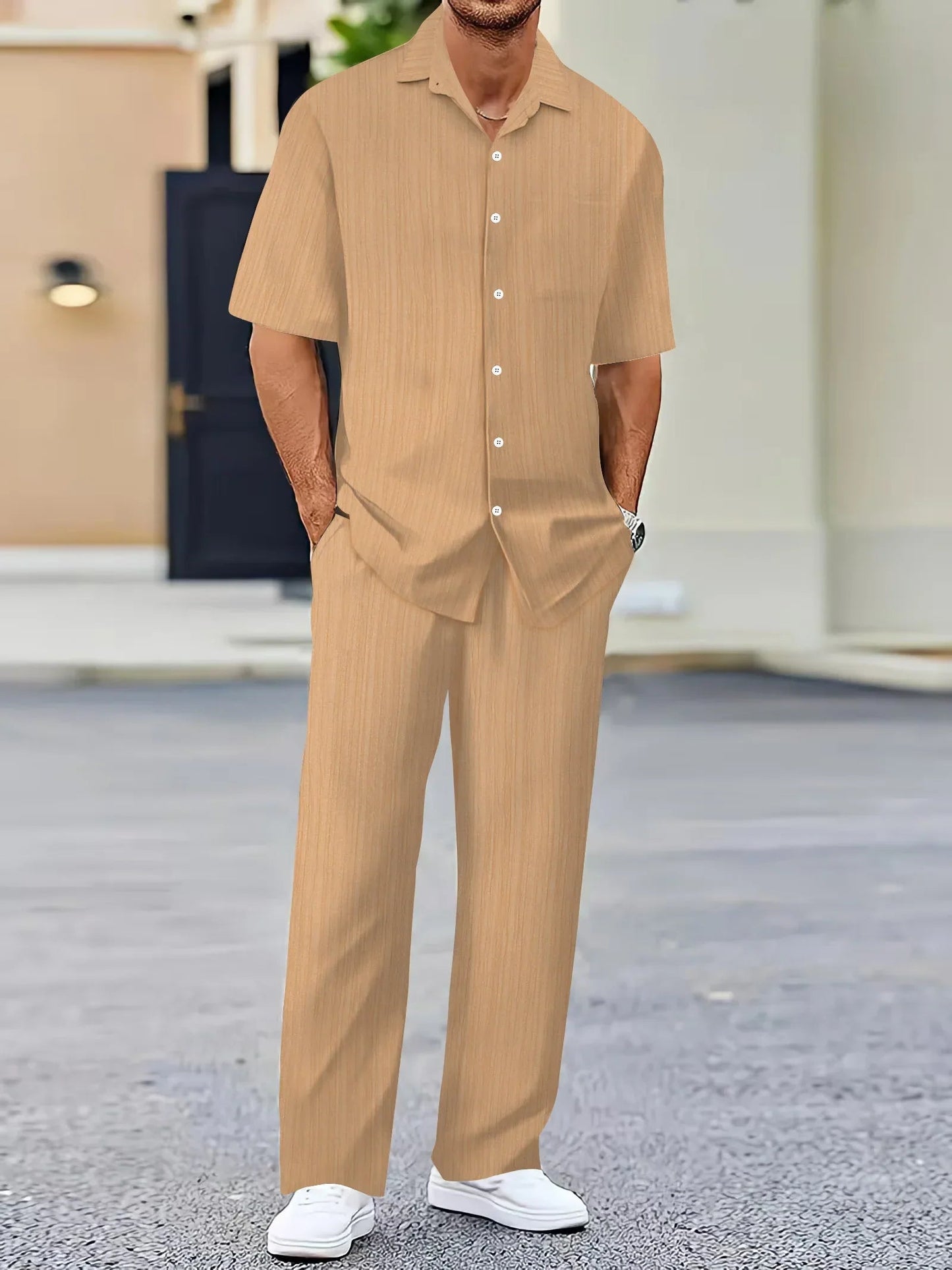 Linnedragt med Vertikale Striber i Let Materiale til Casual og Semi-formelle Anledninger 8