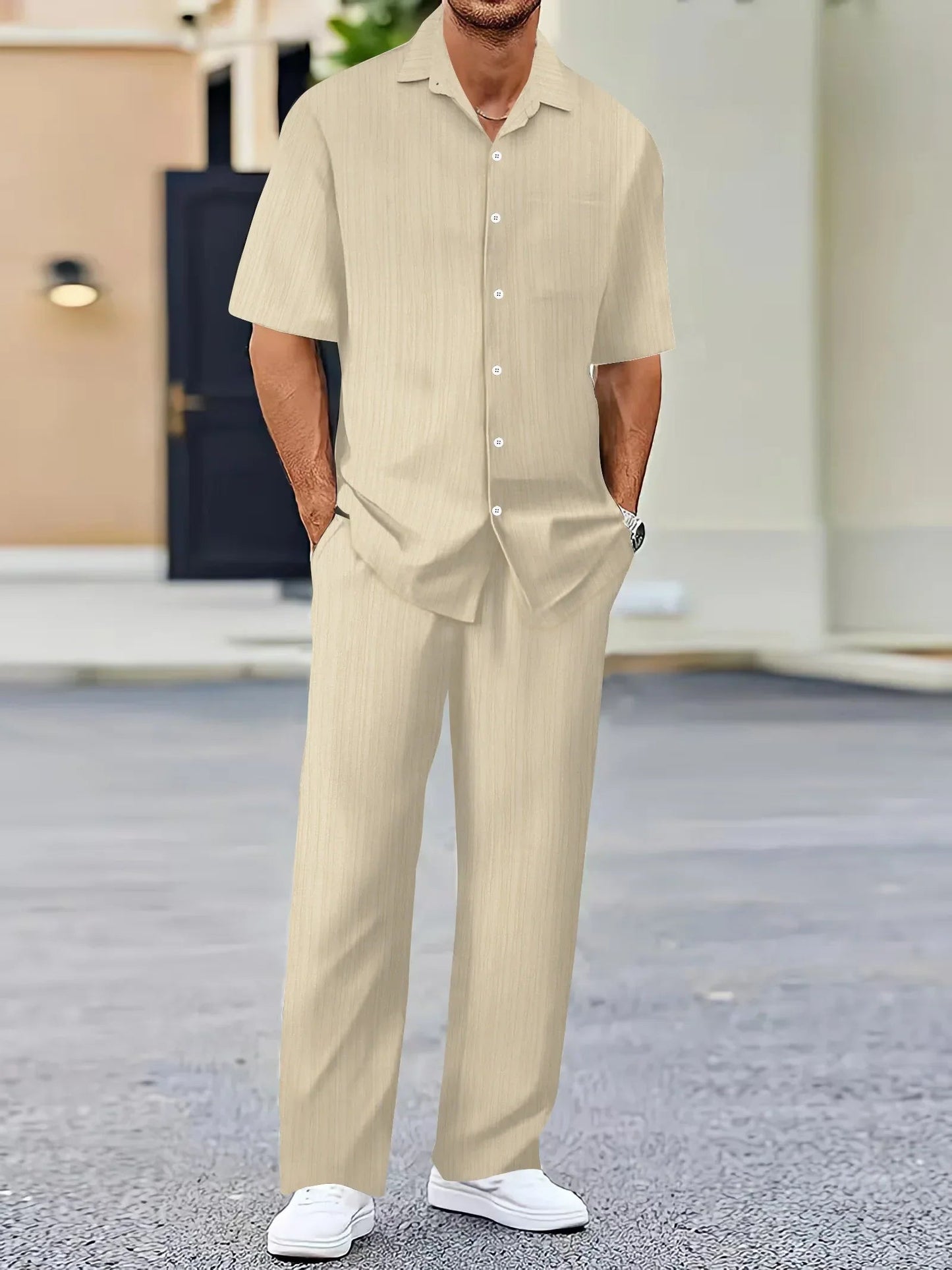 Linnedragt med Vertikale Striber i Let Materiale til Casual og Semi-formelle Anledninger 9